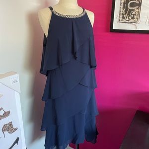 Pearl collar halter dress